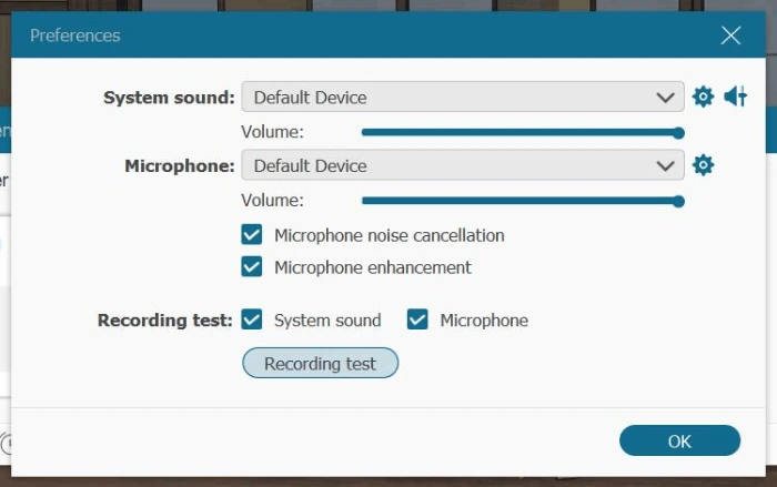 audio recording settings