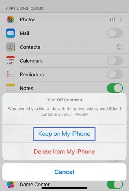icloud contacts settings