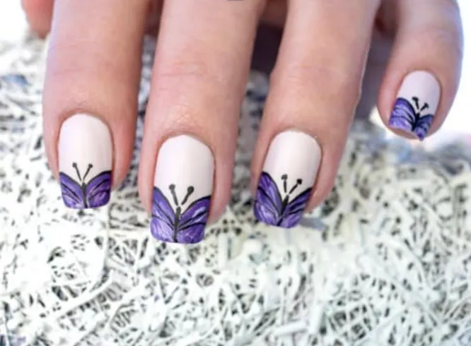 Butterflies with lime French manicure